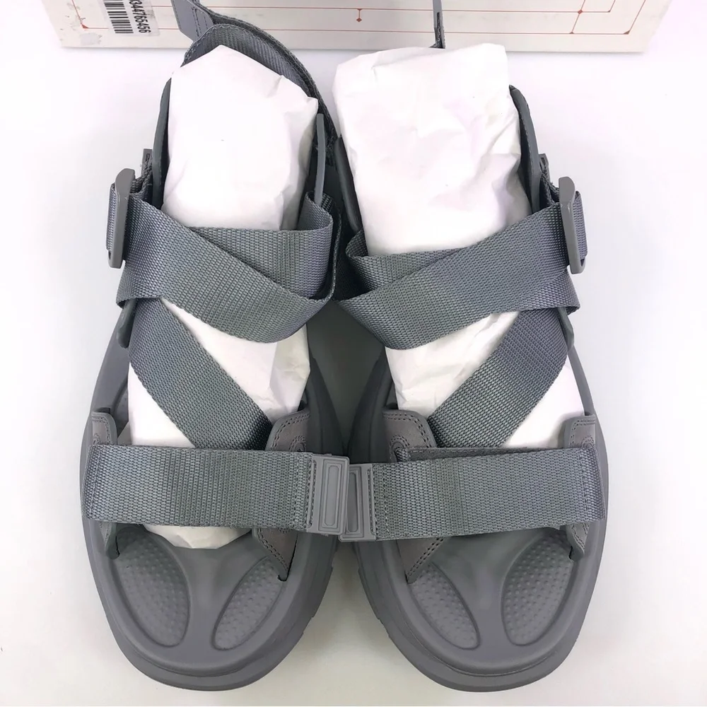 NEW Alexander McQueen Hybrid Tech Leather Rubber Sandals Gray Size 43 US 10 $690